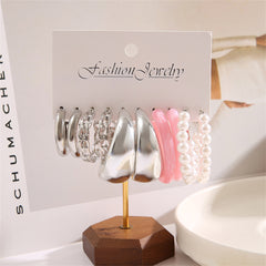 Pink Resin & Pearl Silver-Plated Hoop Earrings Set