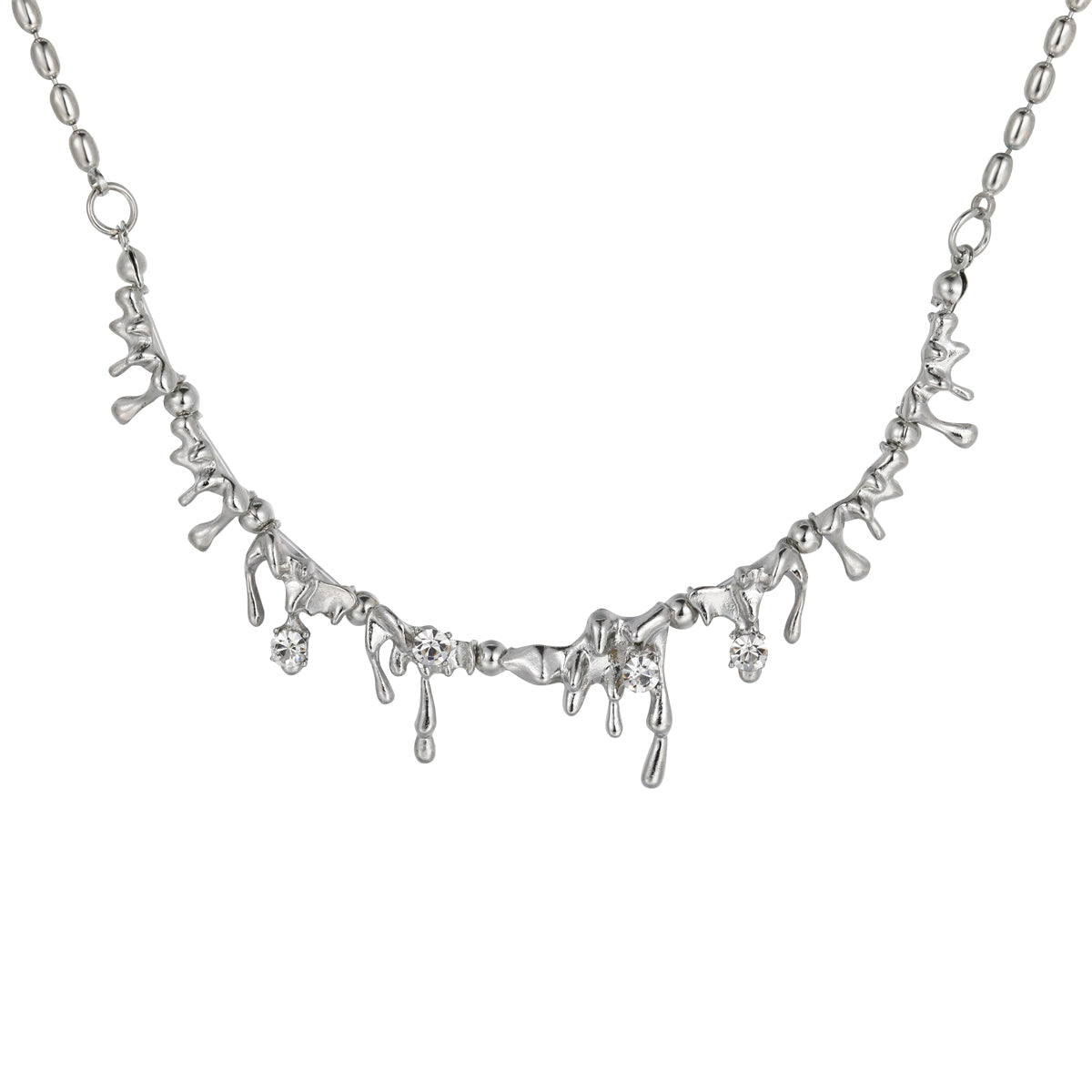 Cubic Zirconia & Silver-Plated Lava Statement Necklace