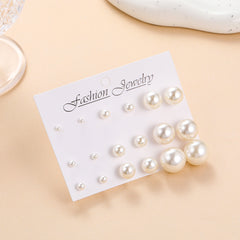 Champagne Pearl & Silver-Plated Round Stud Earrings Set