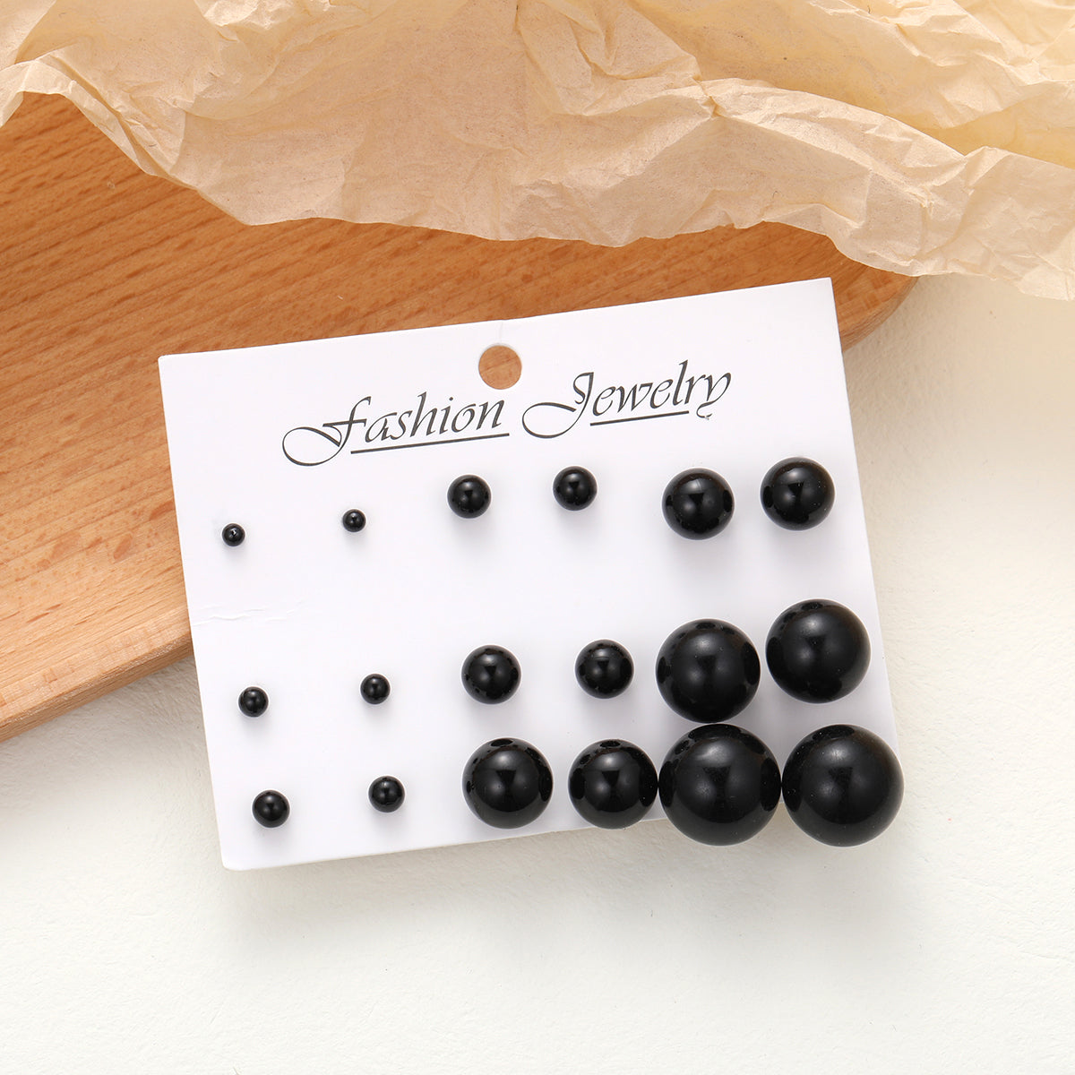 Black Resin & Silver-Plated Ball Stud Earring Set