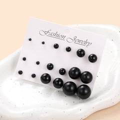 Black Resin & Silver-Plated Ball Stud Earring Set