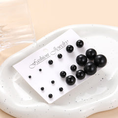 Black Resin & Silver-Plated Ball Stud Earring Set