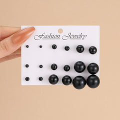 Black Resin & Silver-Plated Ball Stud Earring Set