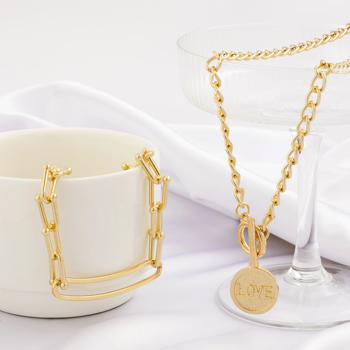 18K Gold-Plated 'LOVE' Coin Pendant Necklace Set