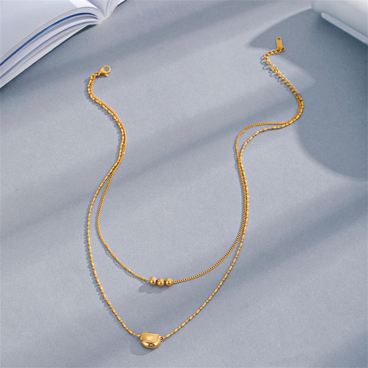 18K Gold-Plated Bead Layered Pendant Necklace