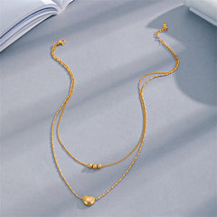 18K Gold-Plated Bead Layered Pendant Necklace