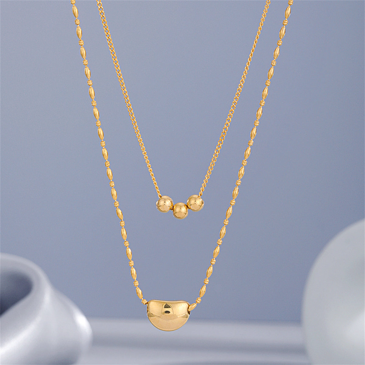 18K Gold-Plated Bead Layered Pendant Necklace