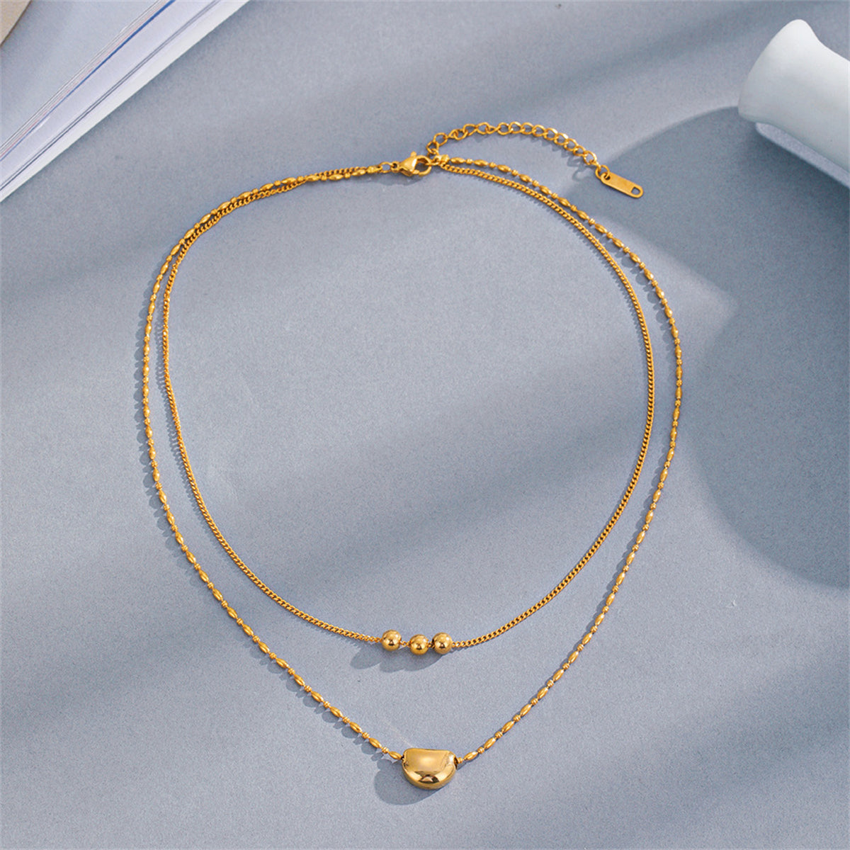 18K Gold-Plated Bead Layered Pendant Necklace