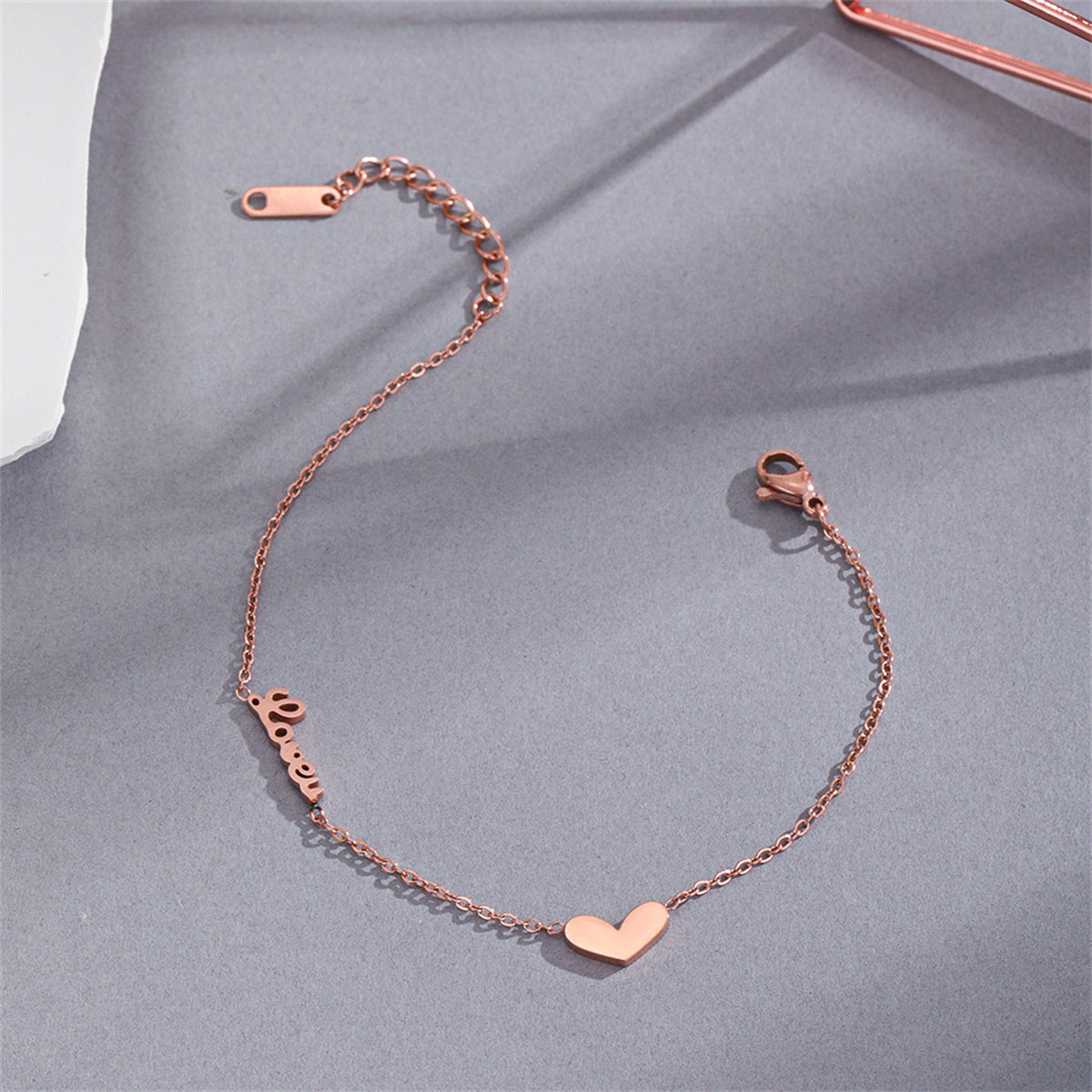 18K Rose Gold-Plated Heart 'Love' Bracelet