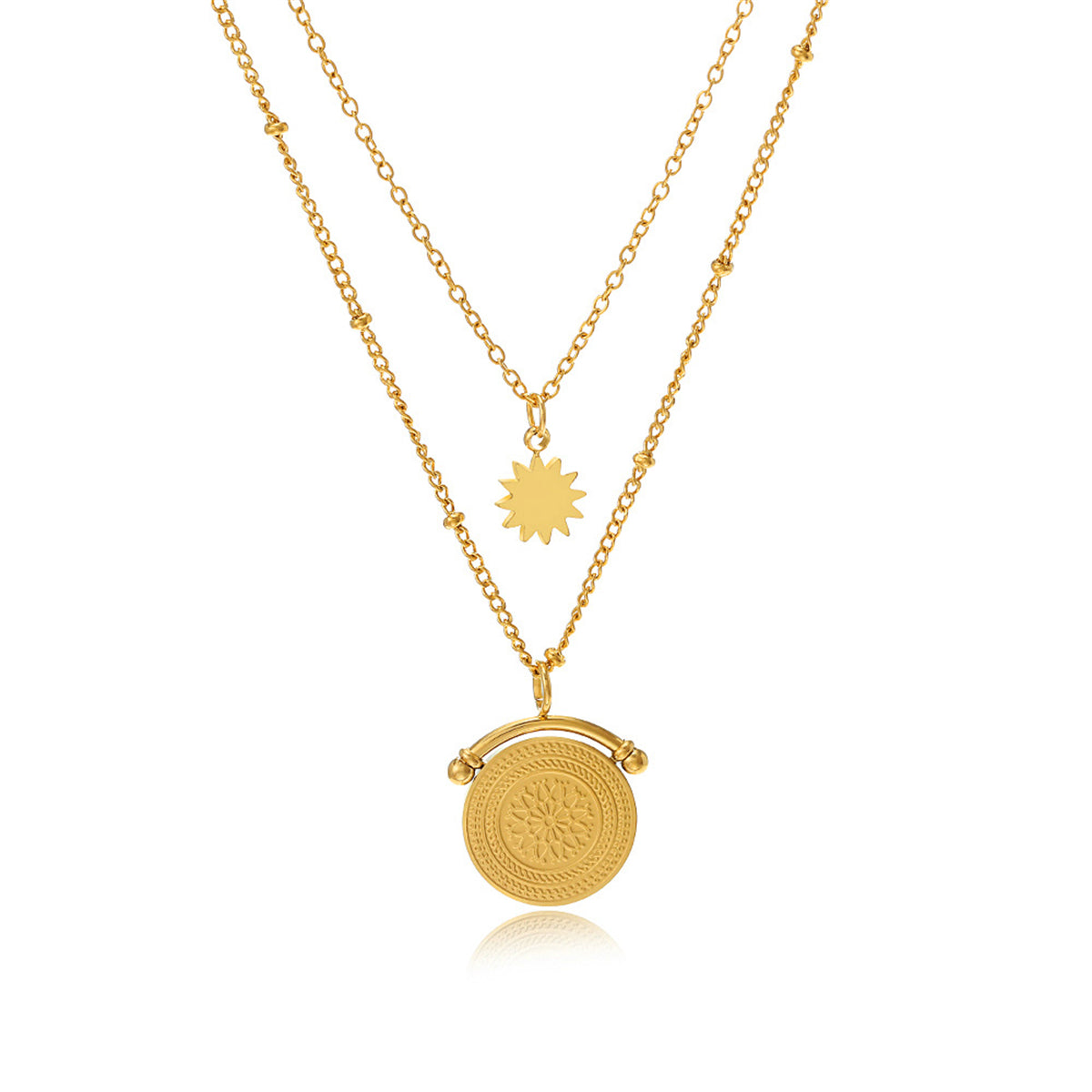 18K Gold-Plated Floral Coin Layered Pendant Necklace