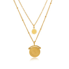 18K Gold-Plated Floral Coin Layered Pendant Necklace