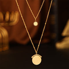 18K Gold-Plated Floral Coin Layered Pendant Necklace