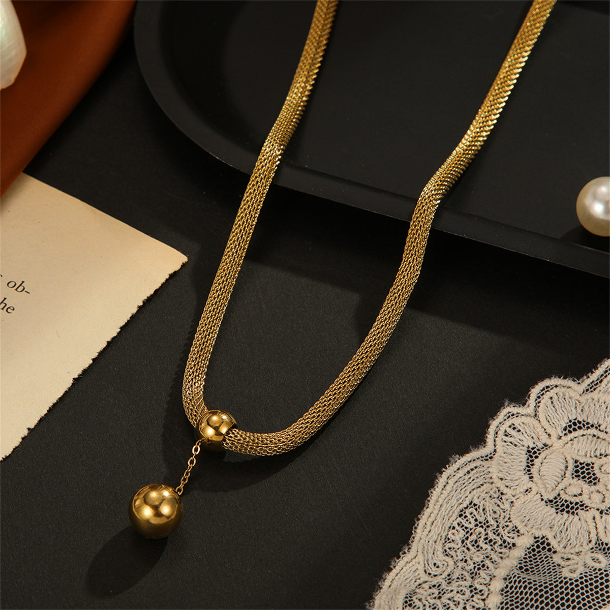 18K Gold-Plated Ball Mesh Chain Pendant Necklace