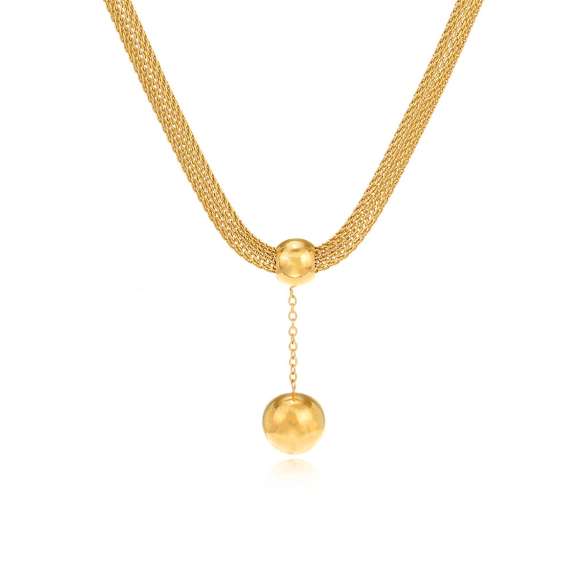 18K Gold-Plated Ball Mesh Chain Pendant Necklace