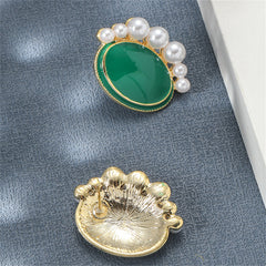 Pearl & Green Enamel 18K Gold-Plated Oval Stud Earrings