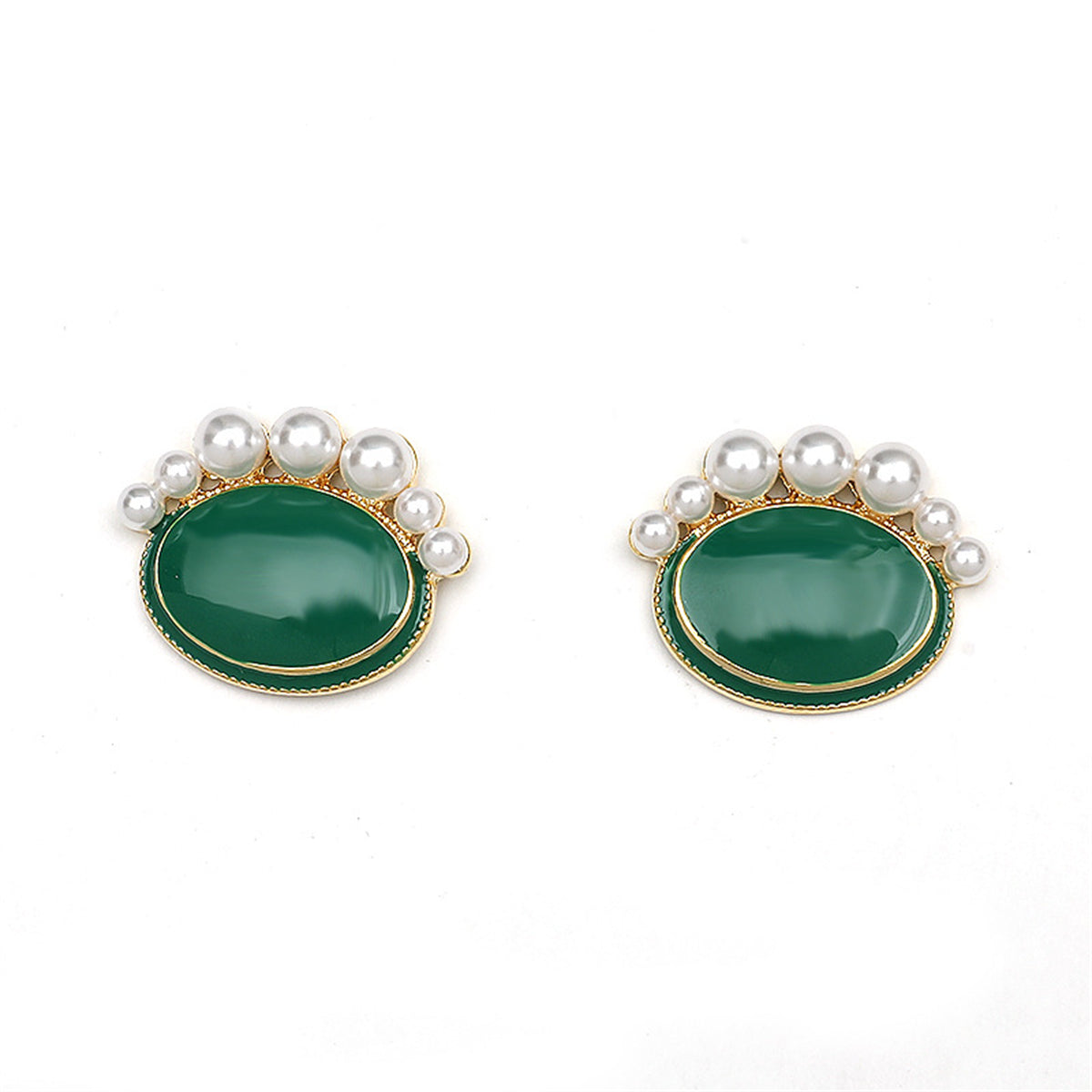 Pearl & Green Enamel 18K Gold-Plated Oval Stud Earrings