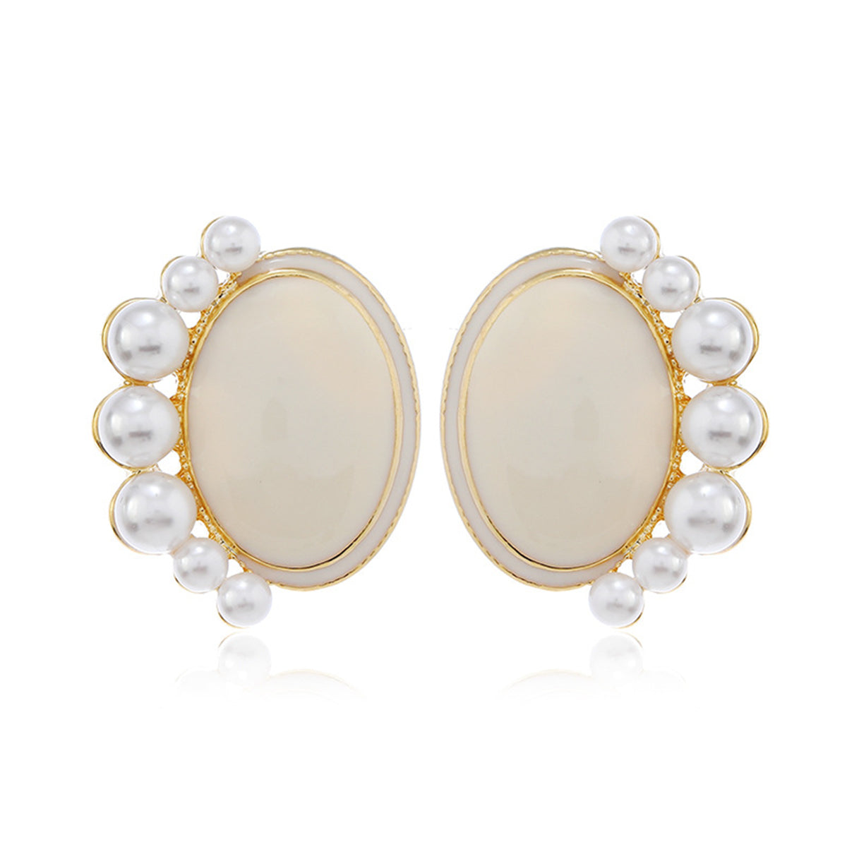 Pearl & Enamel 18K Gold-Plated Oval Stud Earrings