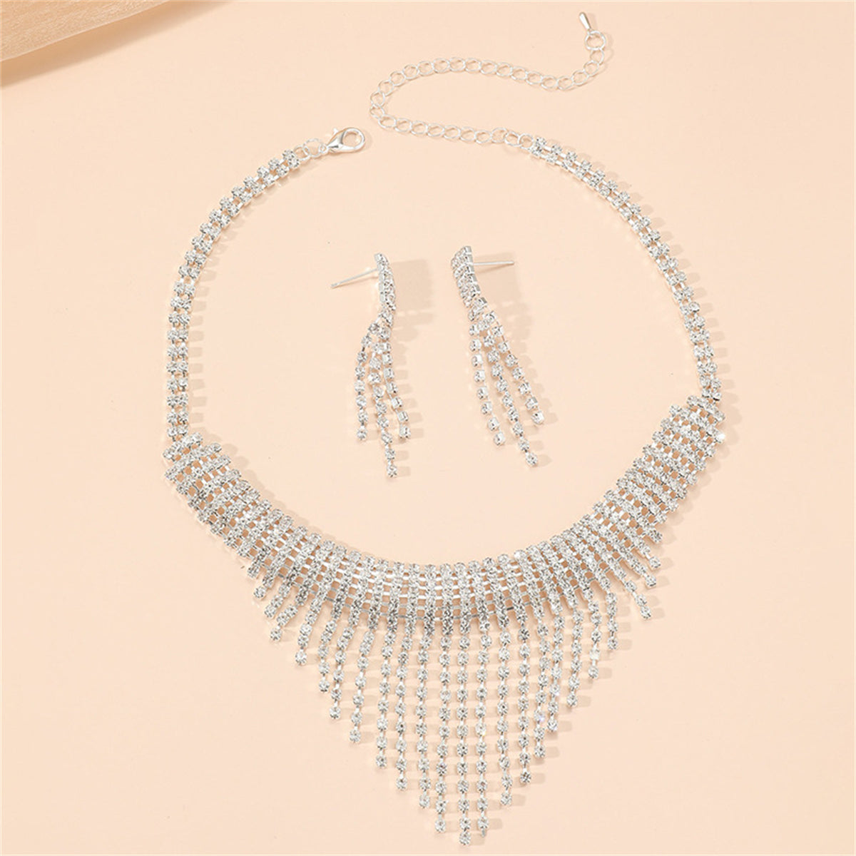 Cubic Zirconia & Silver-Plated Tassel Drop Earrings & Statement Necklace