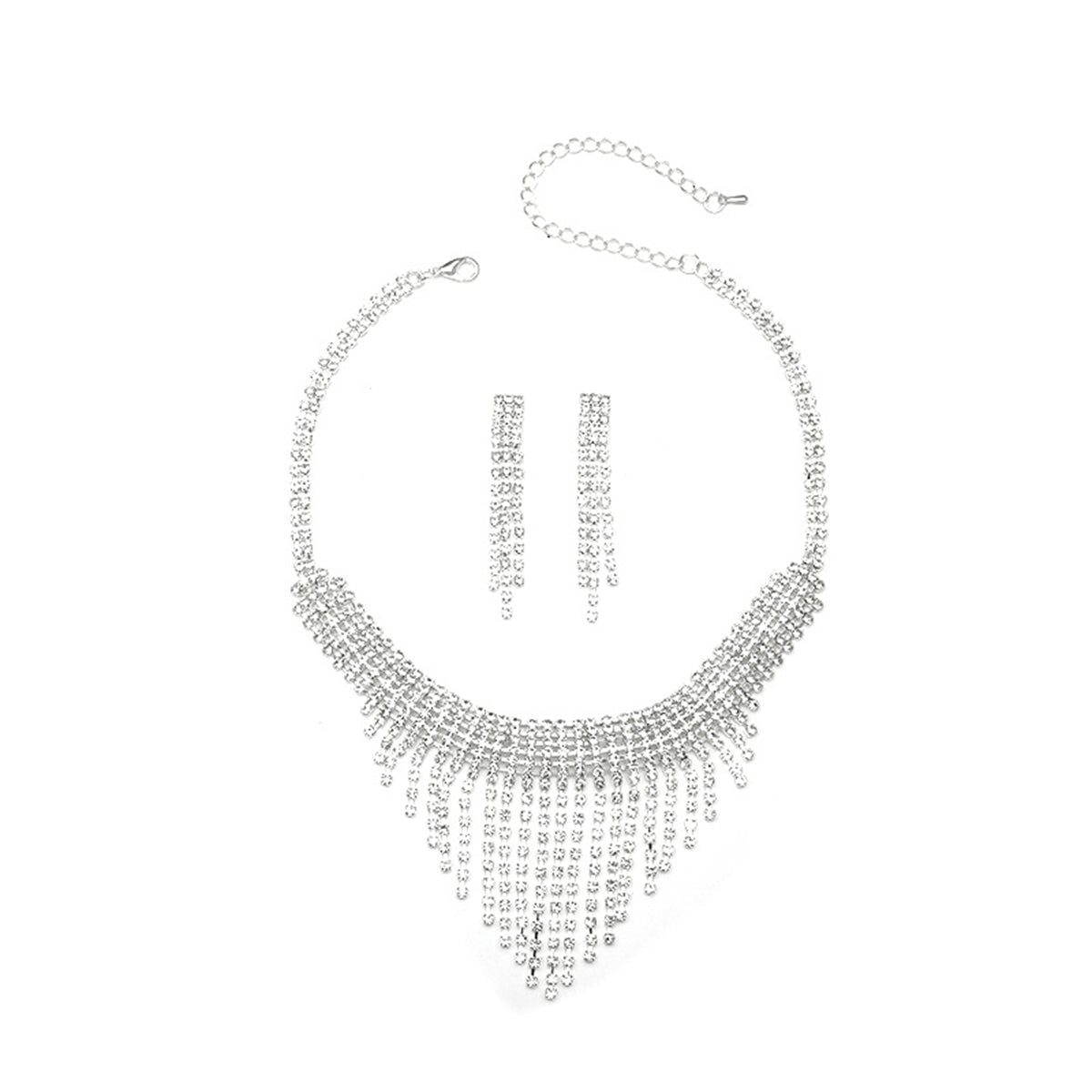 Cubic Zirconia & Silver-Plated Tassel Drop Earrings & Statement Necklace