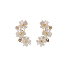 White Acrylic & Cubic Zirconia 18K Gold-Plated Floral Stud Earrings