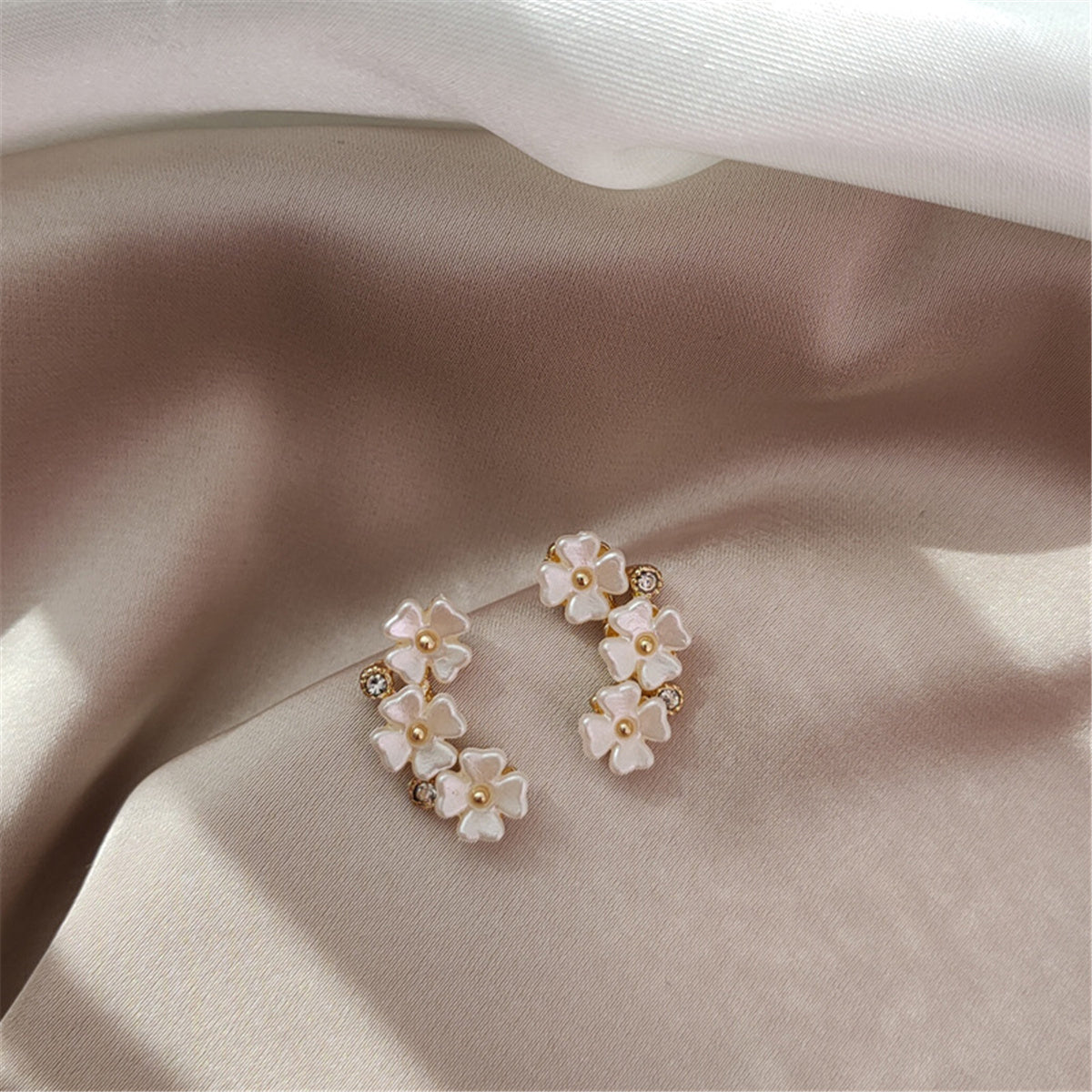 White Acrylic & Cubic Zirconia 18K Gold-Plated Floral Stud Earrings