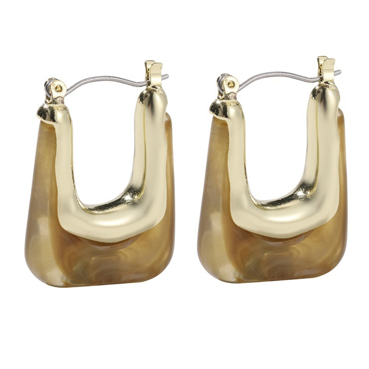 Light Brown Resin & 18K Gold-Plated U-Shape Huggie Earring