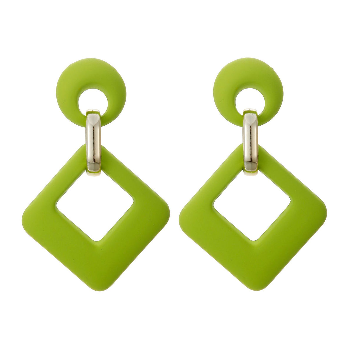 Light Green Enamel & 18K Gold-Plated Open Rhombus Drop Earrings