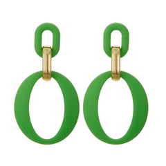 Light Green Enamel & 18K Gold-Plated Openwork Oval Drop Earrings