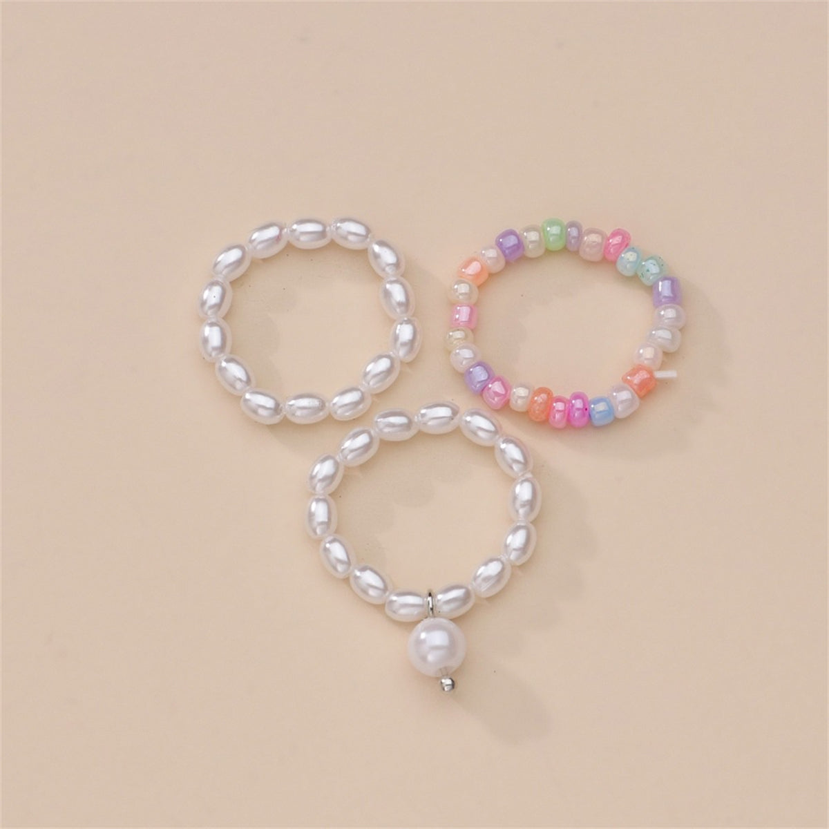 Pearl & Howlite Beaded Stretch Ring Set