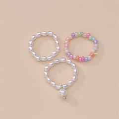 Pearl & Howlite Beaded Stretch Ring Set