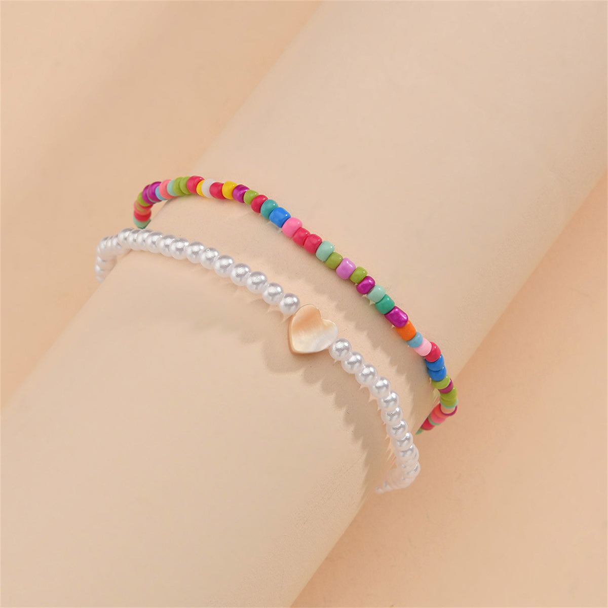 Red Multicolor Howlite Beaded Stretch Anklet Set