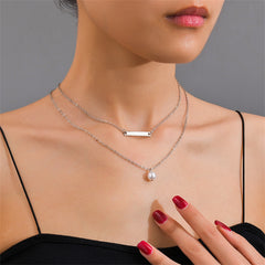 Pearl & Silver-Plated Bar Layered Necklace