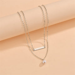 Pearl & Silver-Plated Bar Layered Necklace