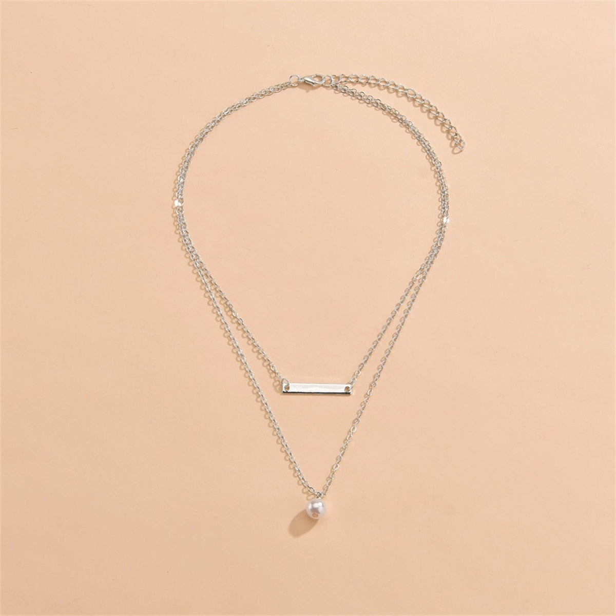 Pearl & Silver-Plated Bar Layered Necklace