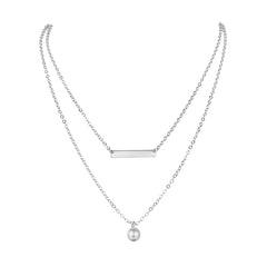 Pearl & Silver-Plated Bar Layered Necklace