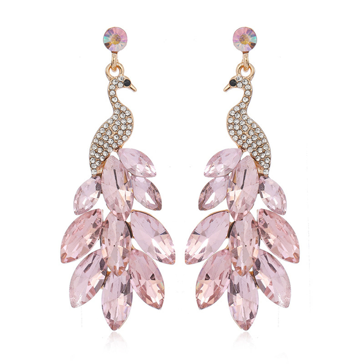 Light Pink Crystal & Cubic Zirconia Peacock Drop Earrings