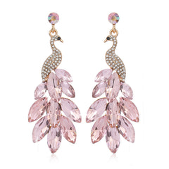 Light Pink Crystal & Cubic Zirconia Peacock Drop Earrings