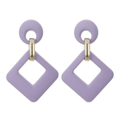 Light Purple Enamel & 18K Gold-Plated Open Rhombus Drop Earrings