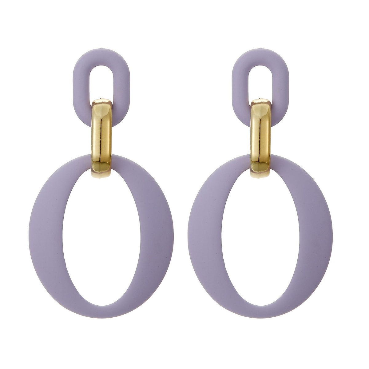 Light Purple Enamel & 18K Gold-Plated Openwork Oval Drop Earrings