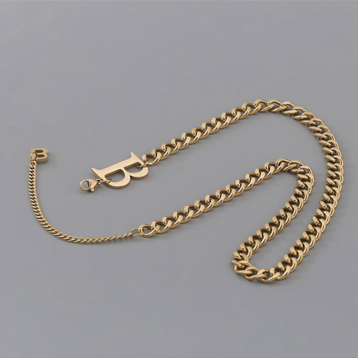 18K Gold-Plated 'B' Cuban Chain Lariat Necklace