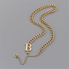 18K Gold-Plated 'B' Cuban Chain Lariat Necklace