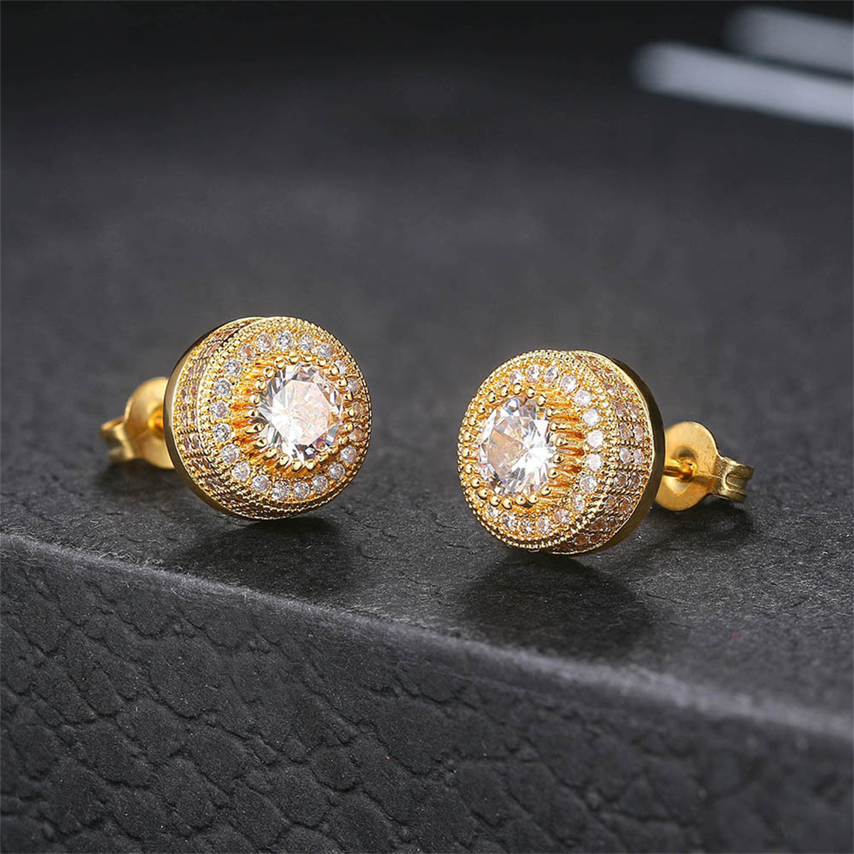 Cubic Zirconia & Crystal 18K Gold-Plated Tiered Round Stud Earrings