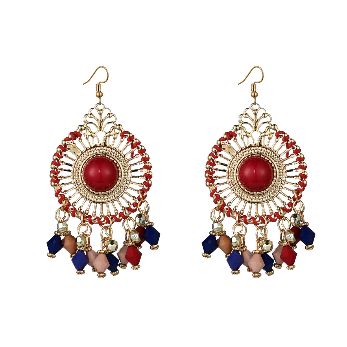 Multicolor Acrylic & Enamel 18K Gold-Plated Openwork Round Drop Earrings