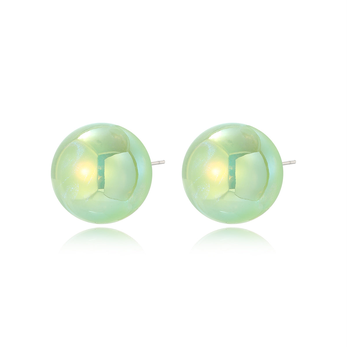 Green Resin & Silver-Plated Round Stud Earrings