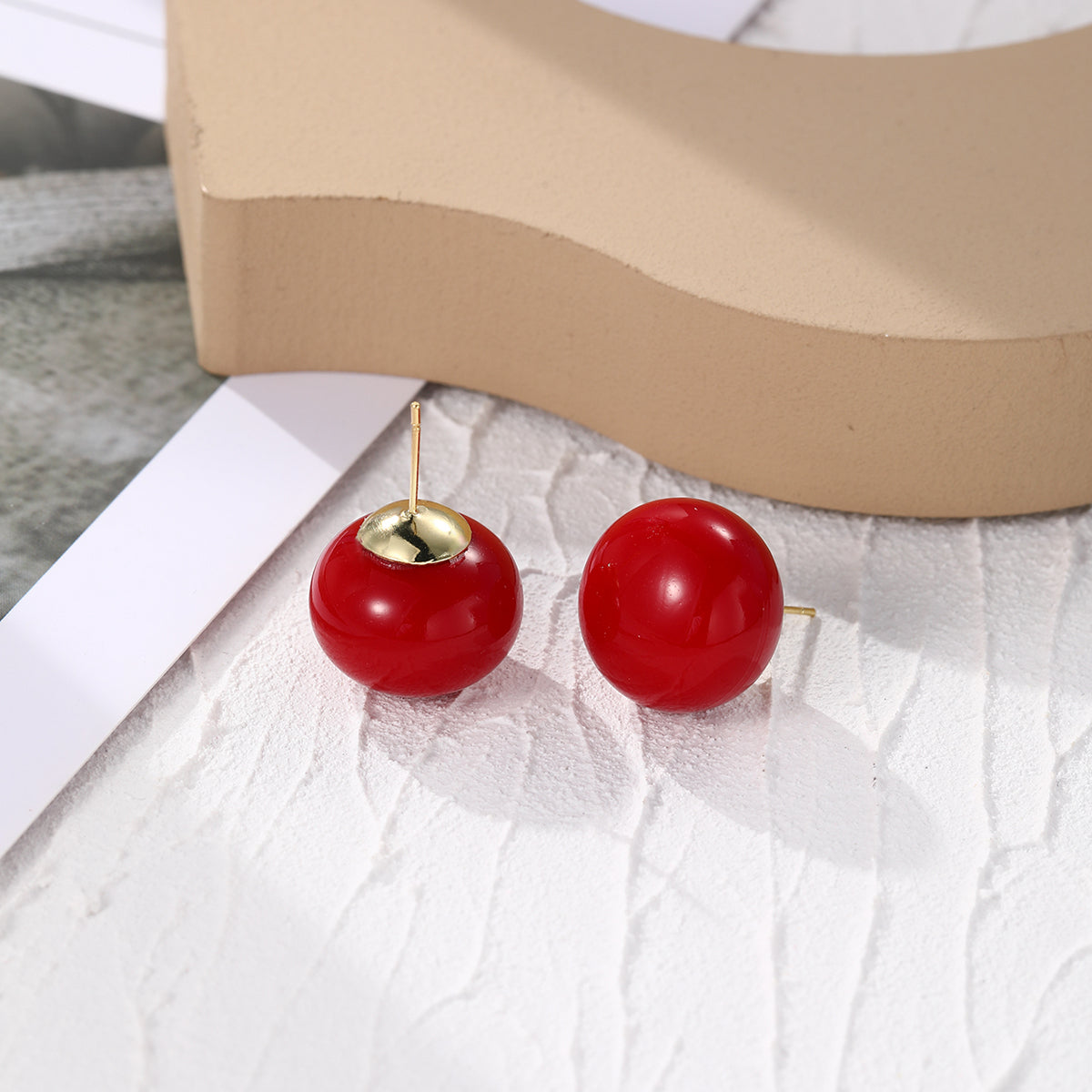 Red Pearl & 18K Gold-Plated Stud Earrings