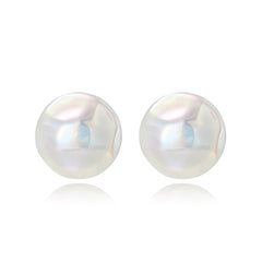 Iridescent Pearl & Silver-Plated Hammered Round Stud Earrings