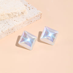 Pearl & Silver-Plated Rhombus Stud Earrings