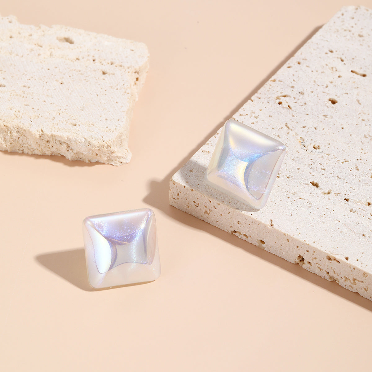 Pearl & Silver-Plated Rhombus Stud Earrings