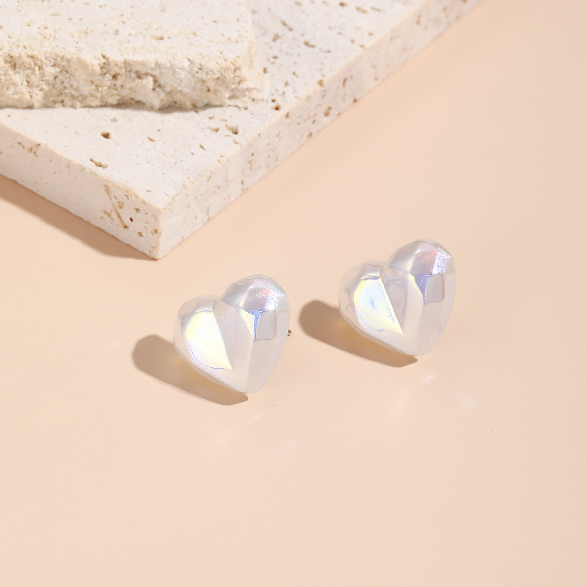 Pearl & Silver-Plated Heart Stud Earrings