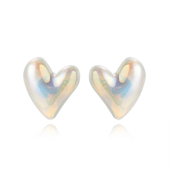 Pearl & Silver-Plated Tilted Heart Stud Earrings